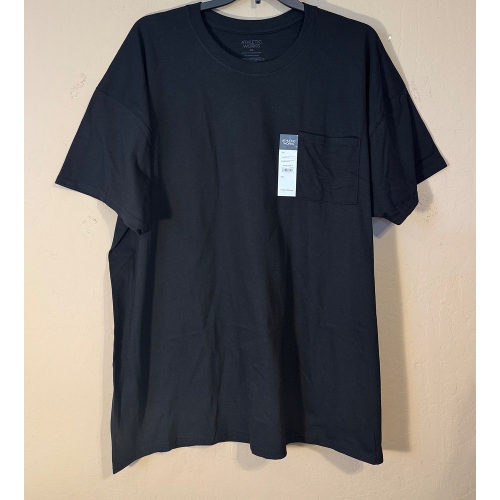 Athletic Works T-Shirt Men 3XL Black Pocket Tee Cotton Short Sleeve NEW